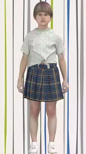 Kid Girls Check Skirt and t-shirt  Low-poly 3D model