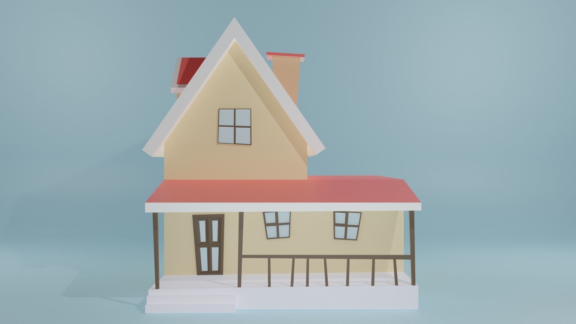 Cartoon House - low poly 3D model_1