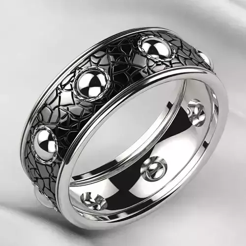 Nordic Style Leather Pattern Silver Ring