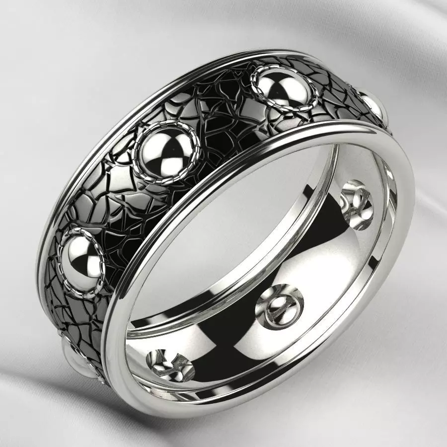Nordic Style Leather Pattern Silver Ring 3D print model