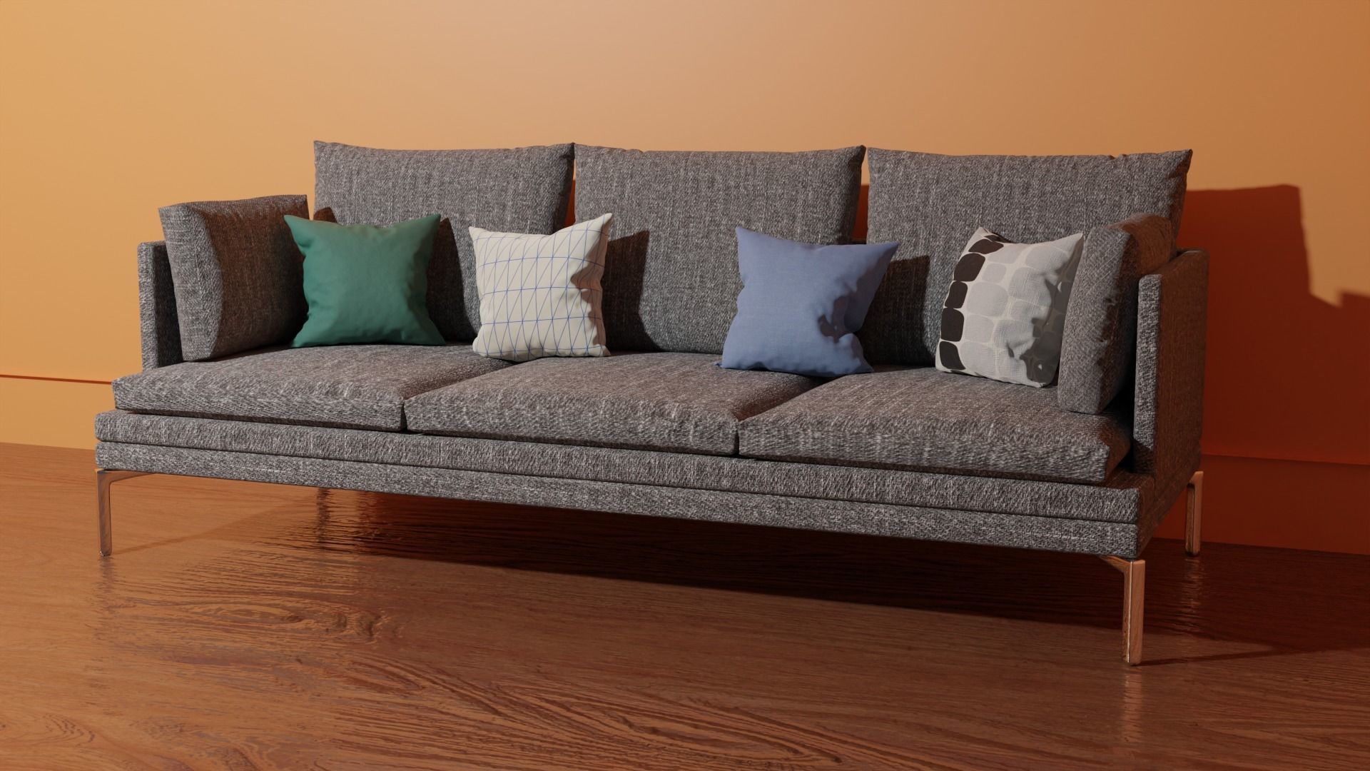 couch sofa with pillows 3D model_4