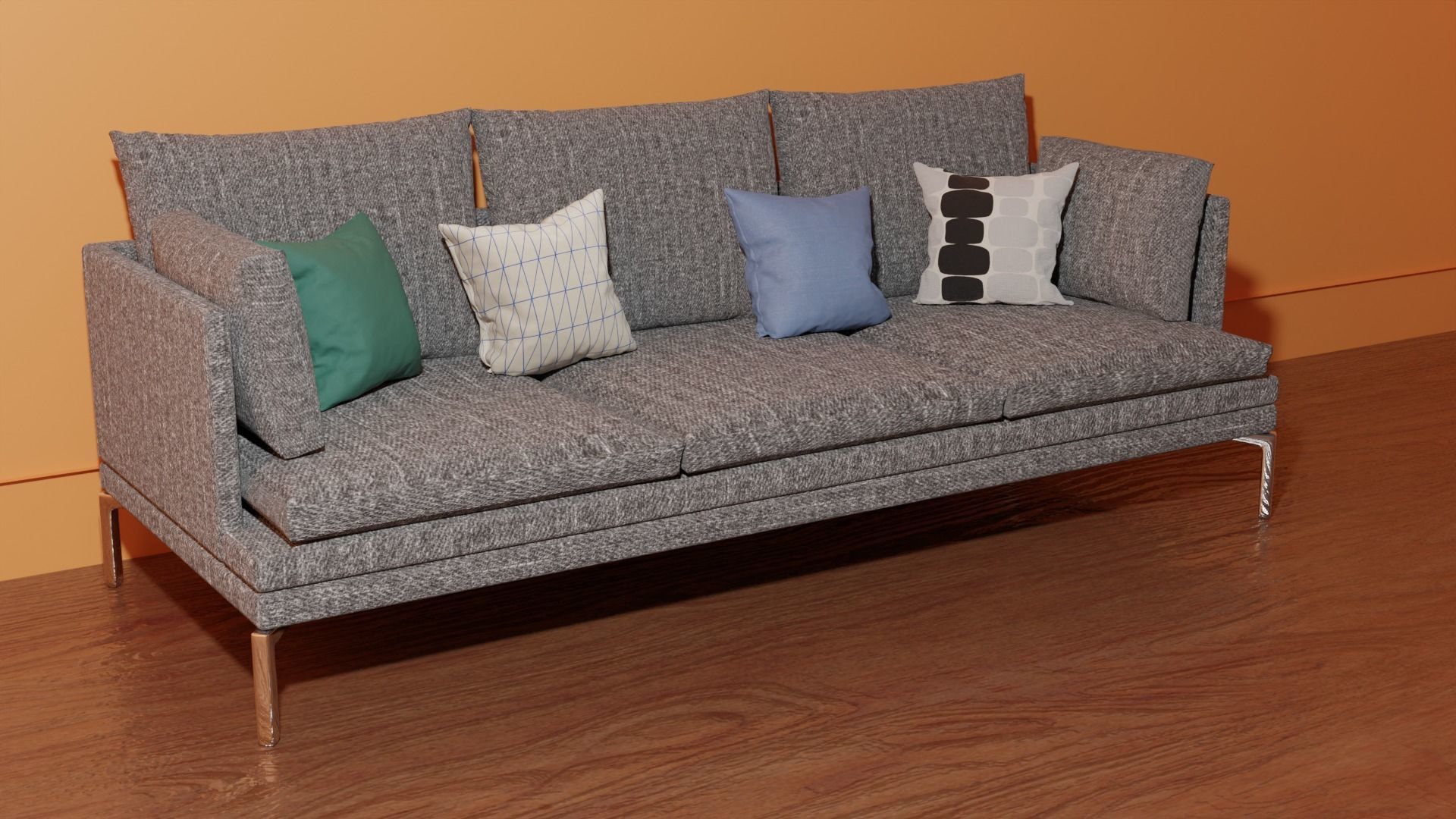 couch sofa with pillows 3D model_2