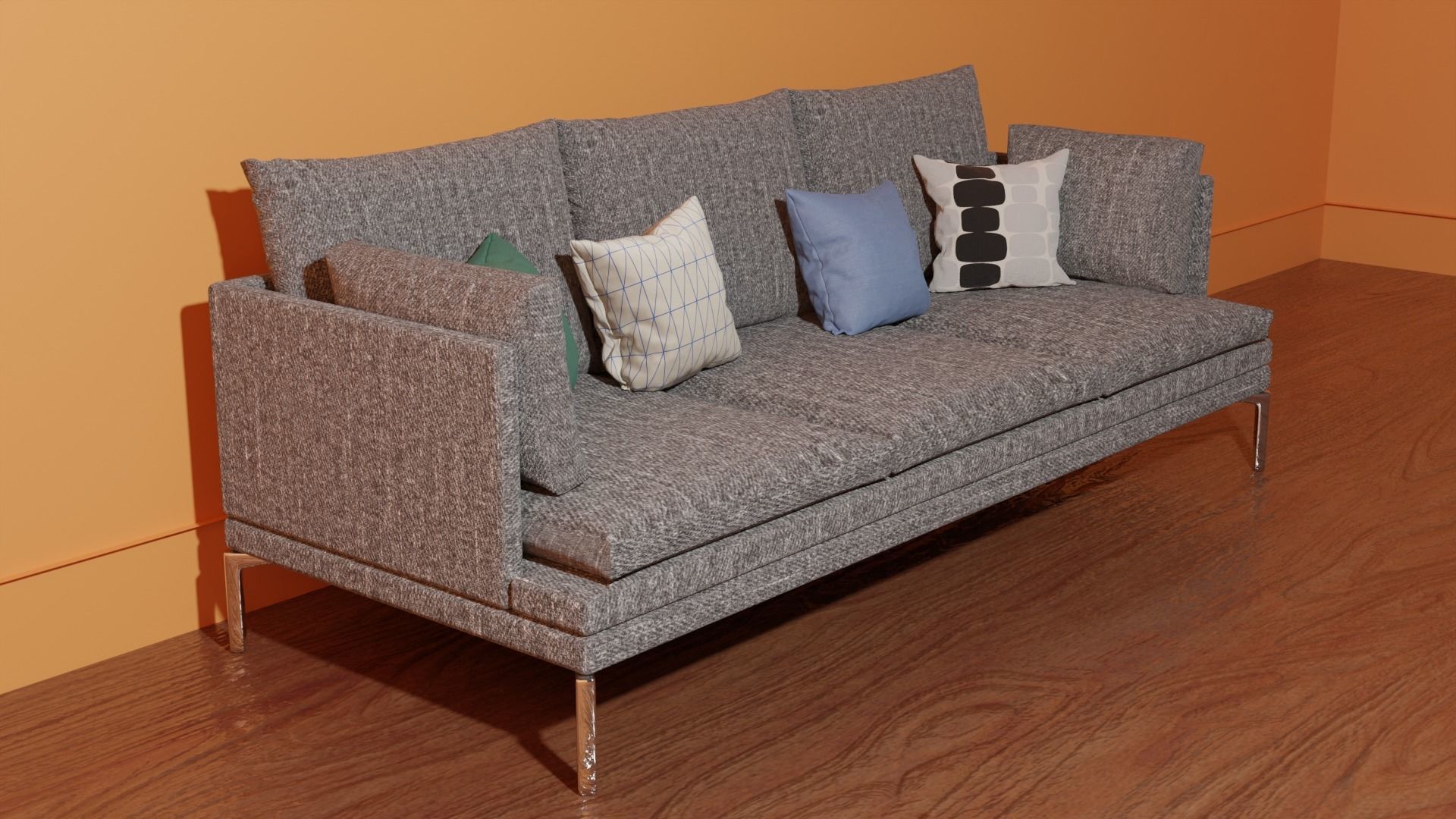 couch sofa with pillows 3D model_1
