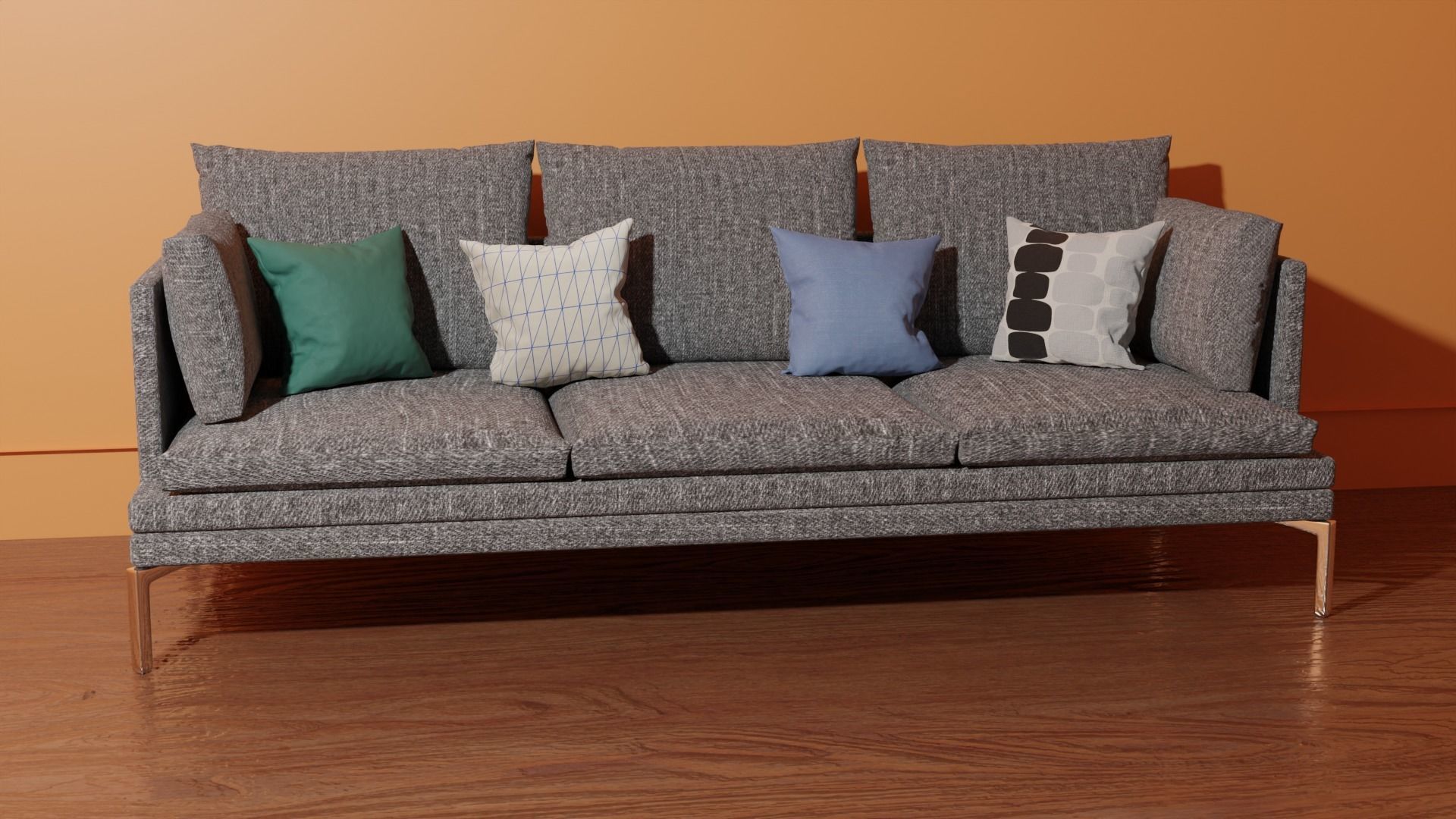 couch sofa with pillows 3D model_3