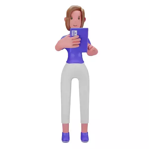 3d Female or Girl Character Holding Tablet Device
