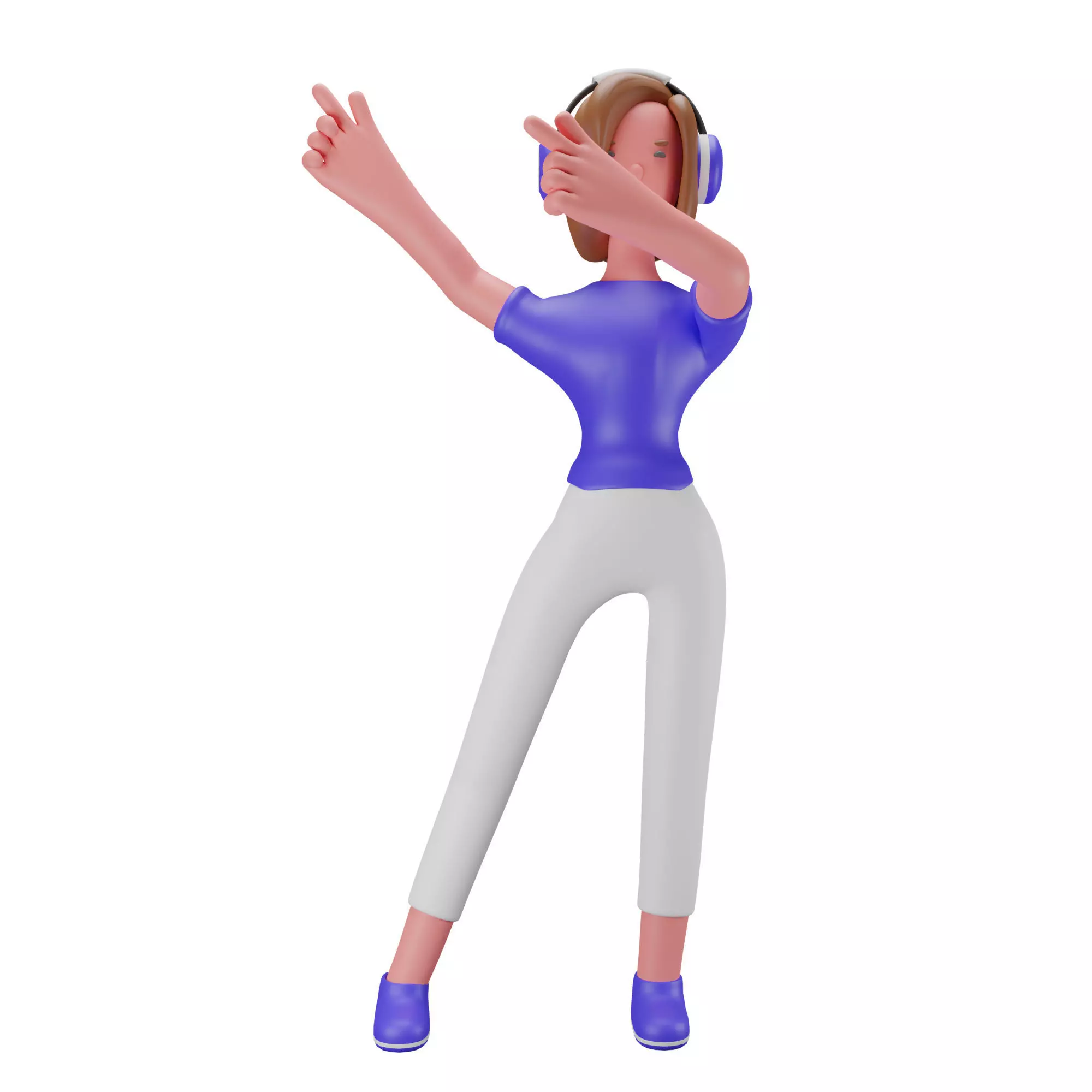 3d Female or Girl Character Listening Music Through Headphone Low-poly 3D model_0