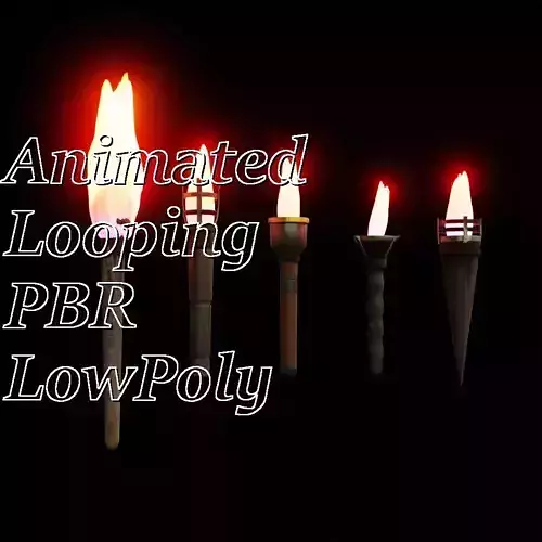 Animated fire torches with looping animation Low-poly 3D model