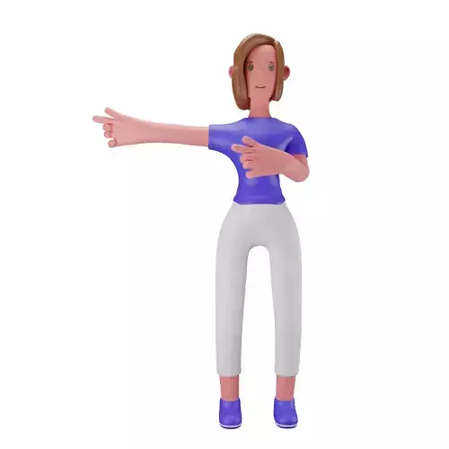 3d Female or Girl Character Point Somewhere  with Finger