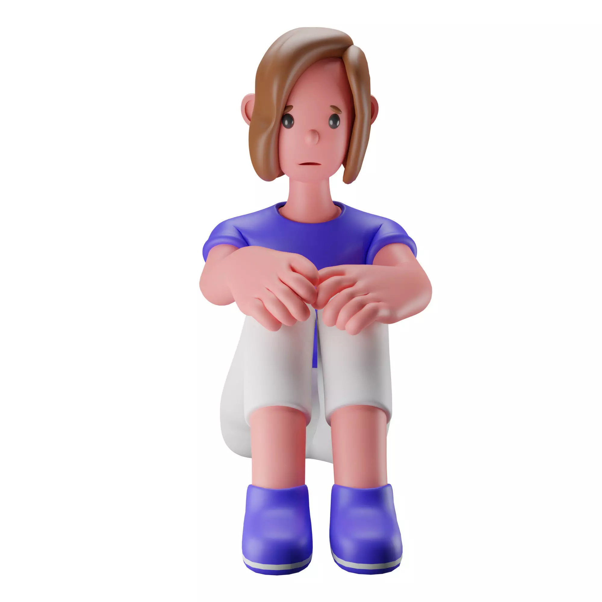 3d Female Character Sitting on the Floor and Feeling Sad Low-poly 3D model_0