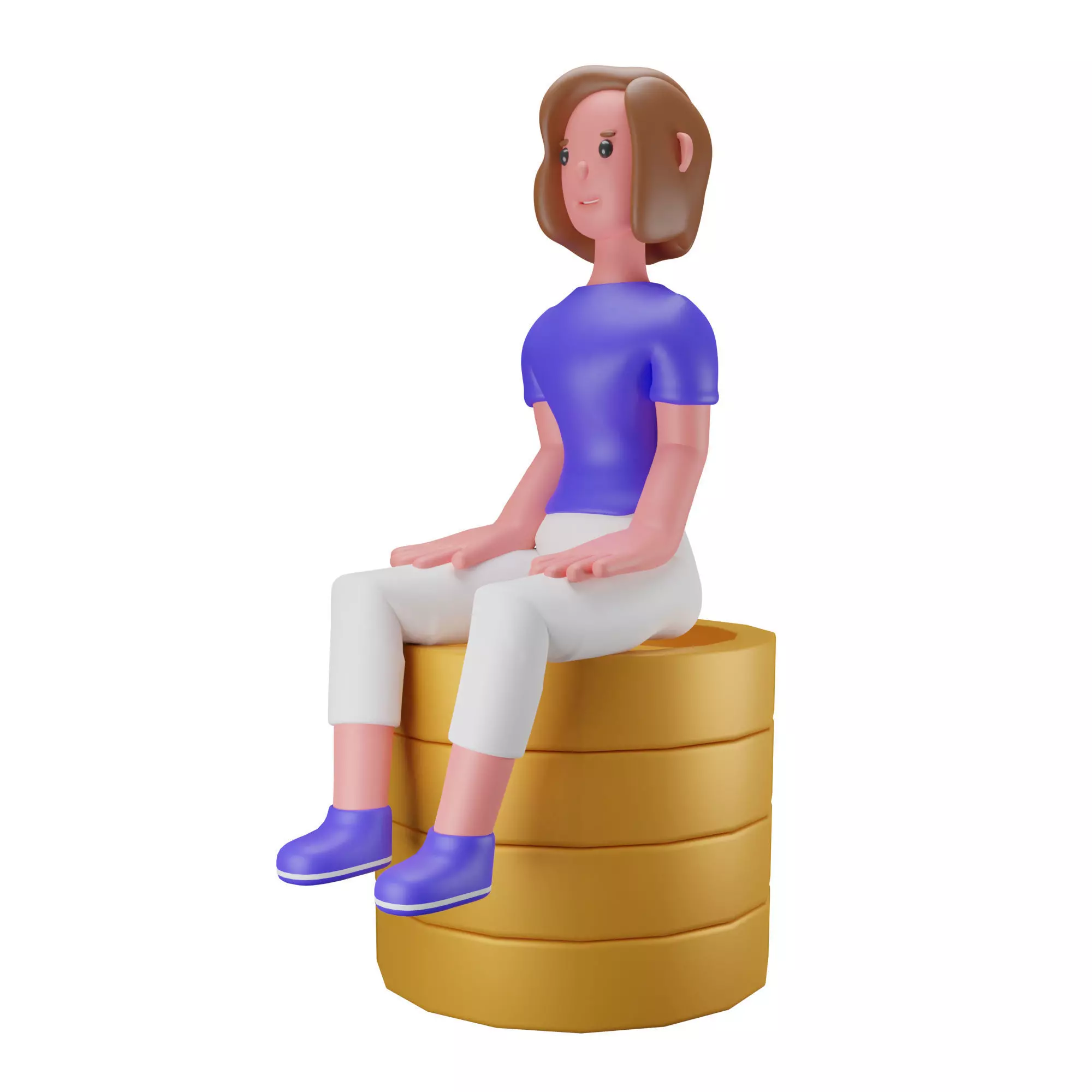 3d Female or Girl Character Sitting on the Stack Coins Low-poly 3D model