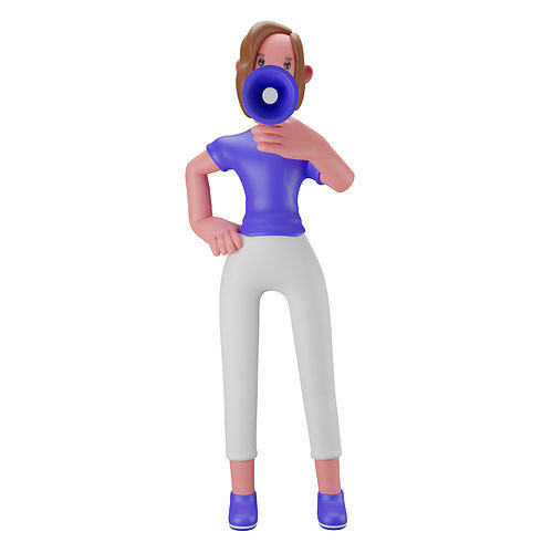 3d Female or Girl Character Talking Using Megaphone Low-poly 3D model