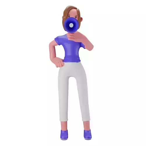 3d Female or Girl Character Talking Using Megaphone Low-poly 3D model
