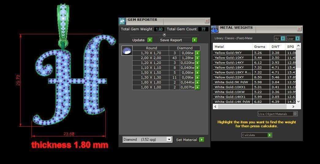 Pendant alphabet berkshire H medium  3D print model_12
