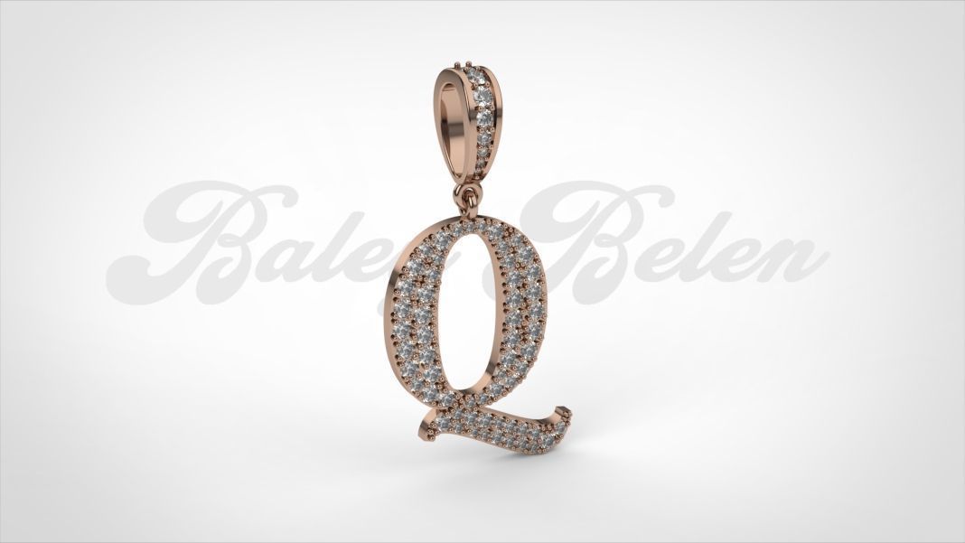 Pendant alphabet berkshire Q medium  3D print model_4