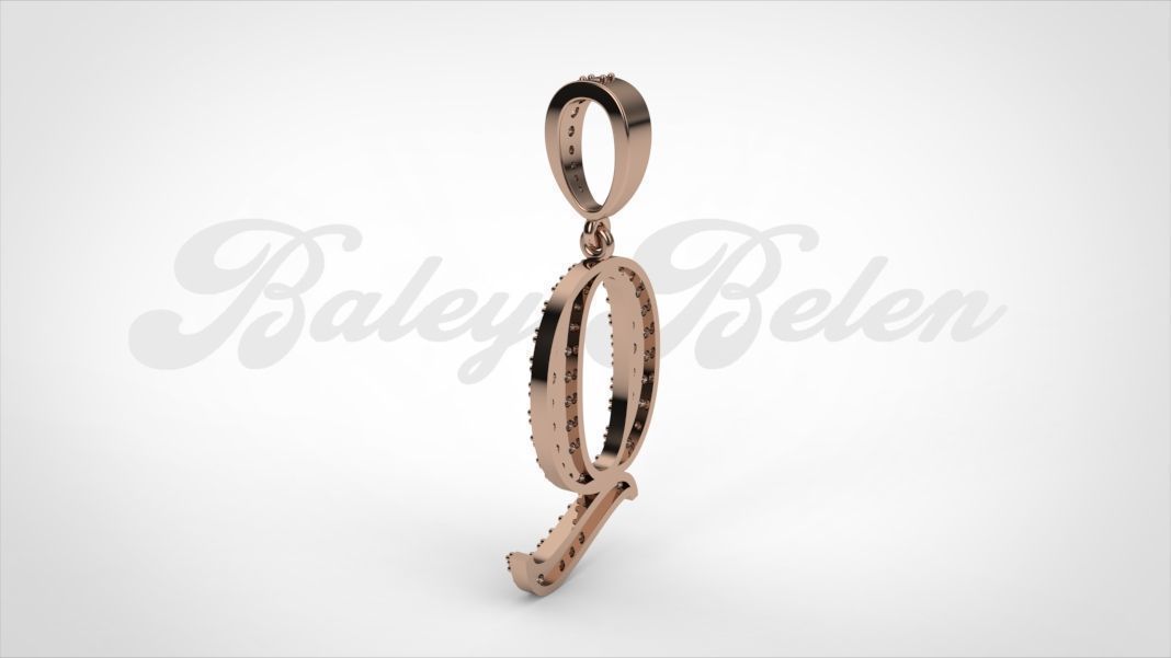 Pendant alphabet berkshire Q medium  3D print model_7