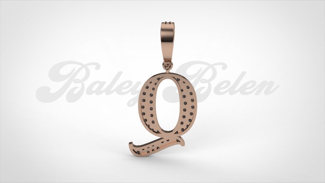 Pendant alphabet berkshire Q medium  3D print model_9