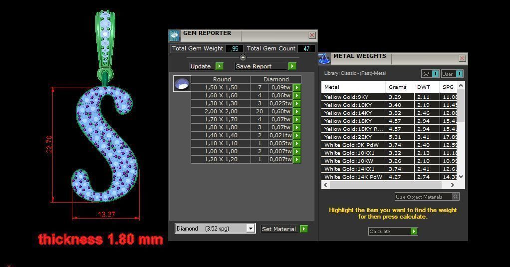 Pendant alphabet berkshire S  medium  3D print model_12