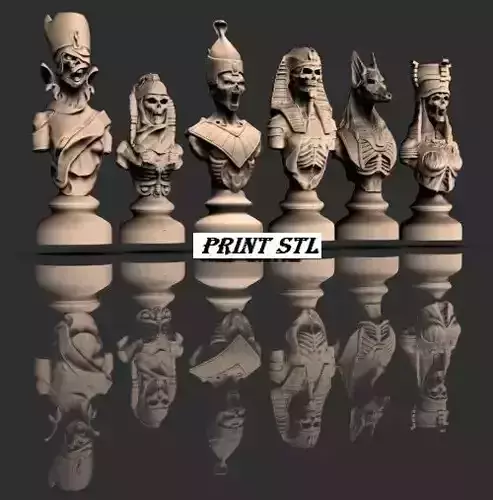 Egyptian pharaohs-skeleton-mummies chess pieces 3D print Stl 3D print model