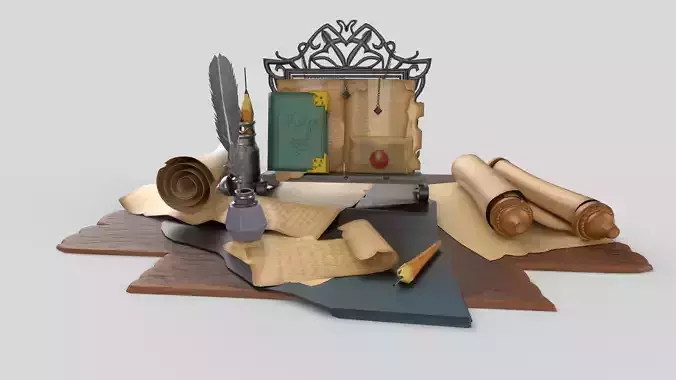Stylized writer table with accessories
