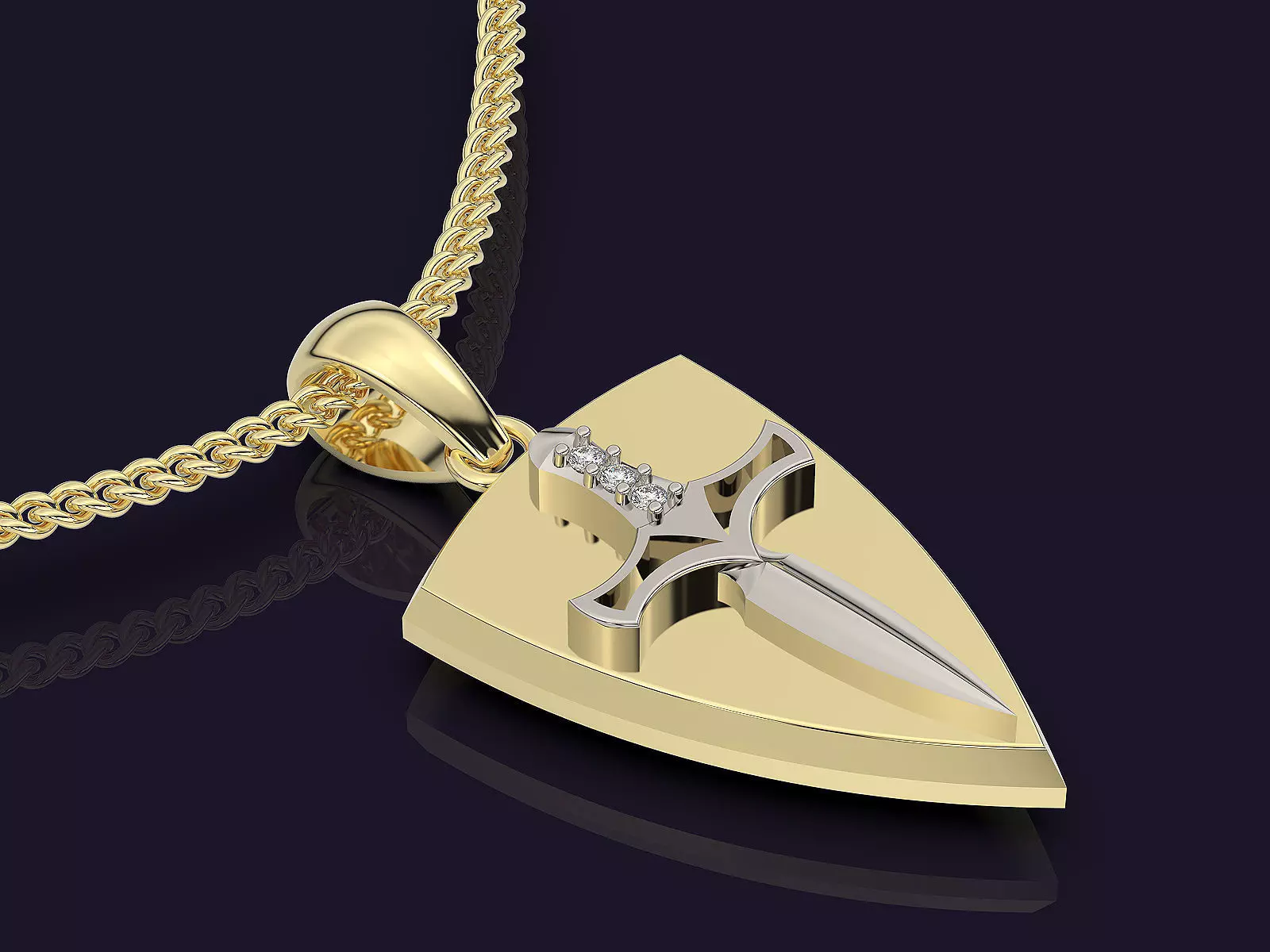Knife shield pendant gold printable  jewelry 3D model 3D print model_0