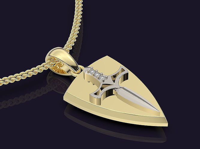 Knife shield pendant gold printable  jewelry 3D model 3D print model