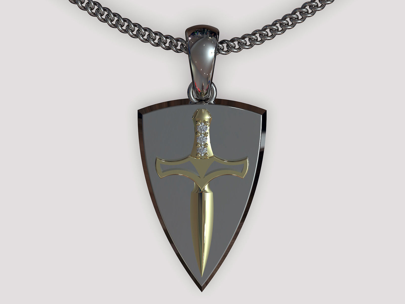 Knife shield pendant gold printable  jewelry 3D model 3D print model_8