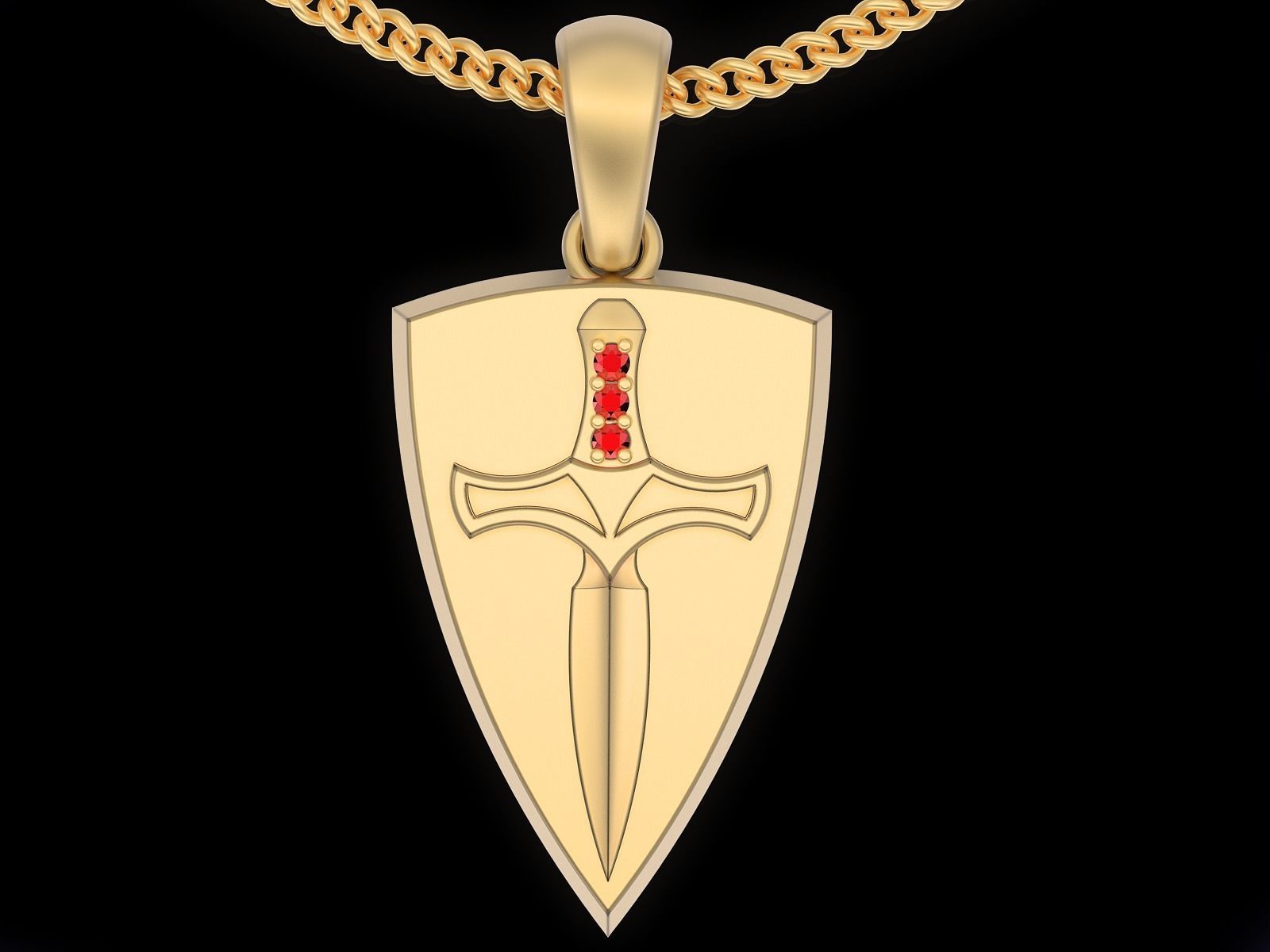 Knife shield pendant gold printable  jewelry 3D model 3D print model_7