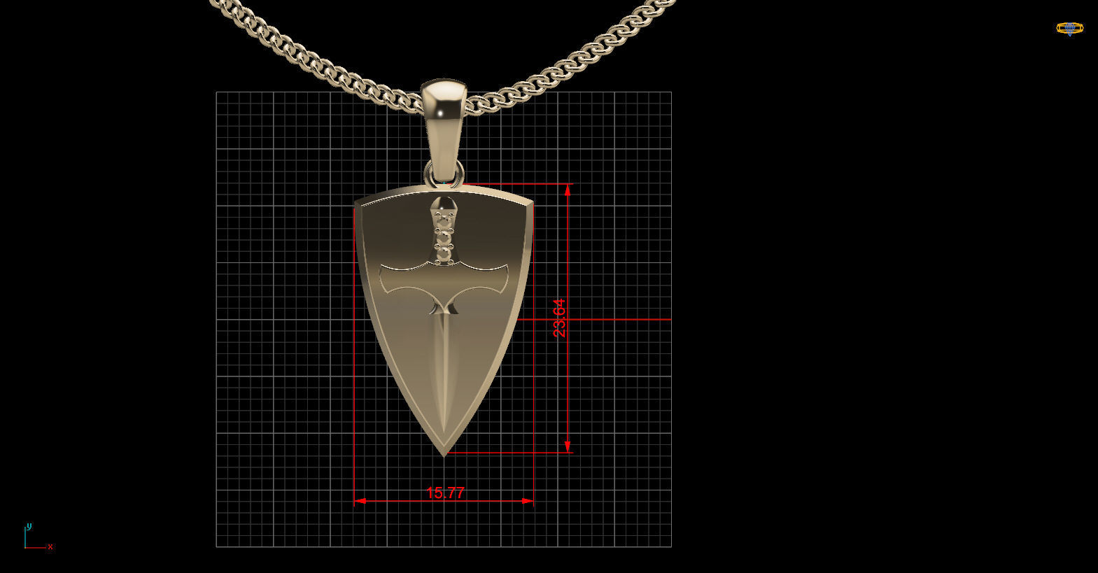 Knife shield pendant gold printable  jewelry 3D model 3D print model_12
