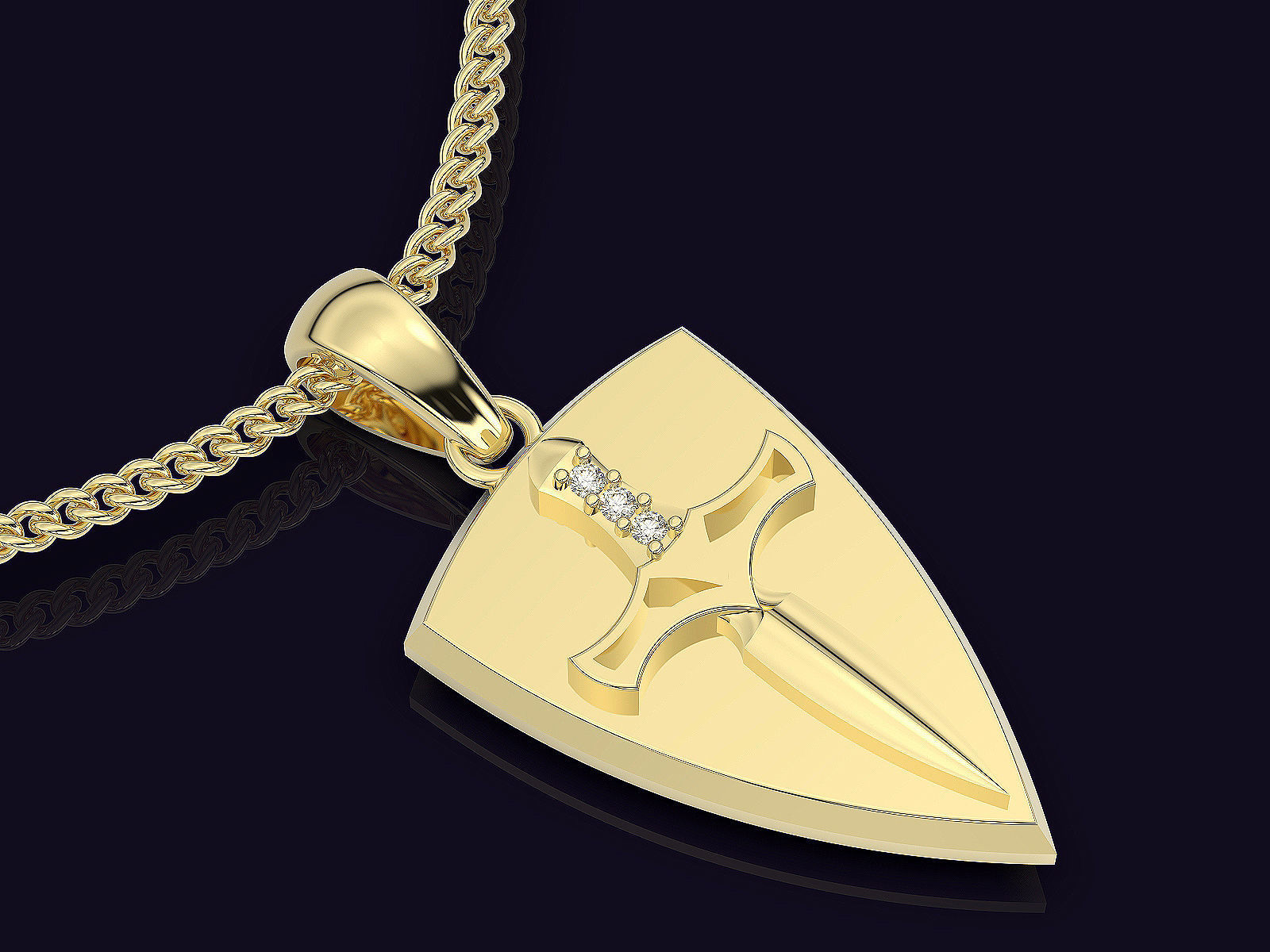 Knife shield pendant gold printable  jewelry 3D model 3D print model_4