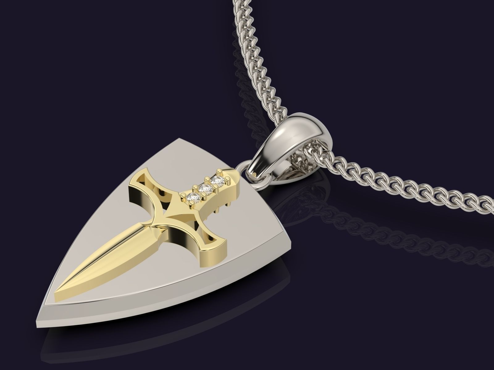 Knife shield pendant gold printable  jewelry 3D model 3D print model_2
