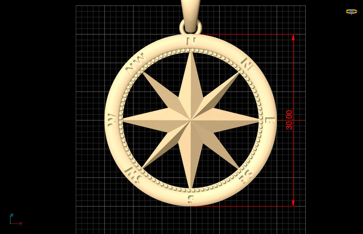 Compass pendant gold jewelry printable 3D model 3D print model_8