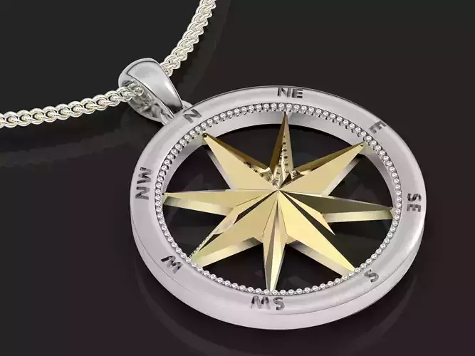 Compass pendant  gold  jewelry printable 3D model 3D print model