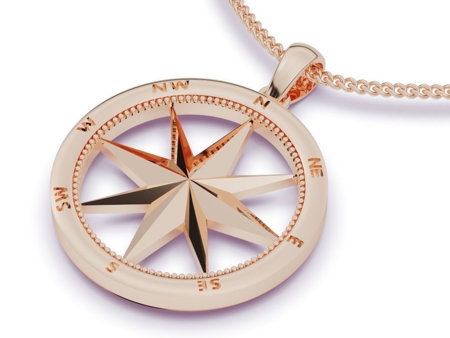 Compass pendant gold jewelry printable 3D model 3D print model_2