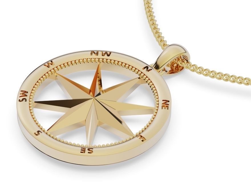 Compass pendant gold jewelry printable 3D model 3D print model_1