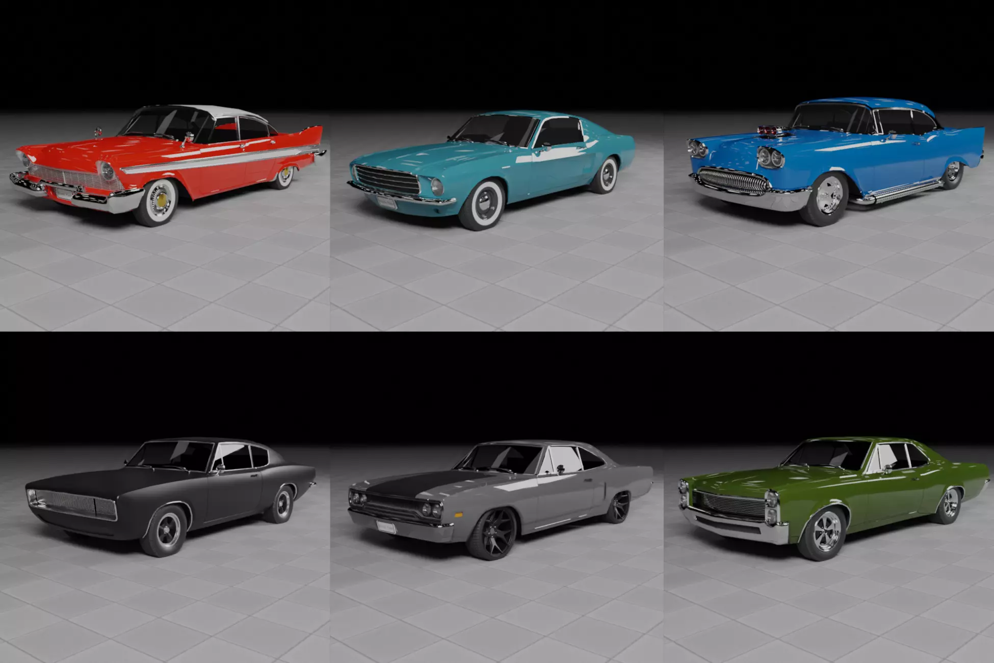 50s 60s and 70s Car Pack - 6 Cars Low-poly 3D model_0