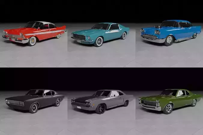 50s 60s and 70s Car Pack - 6 Cars Low-poly 3D model