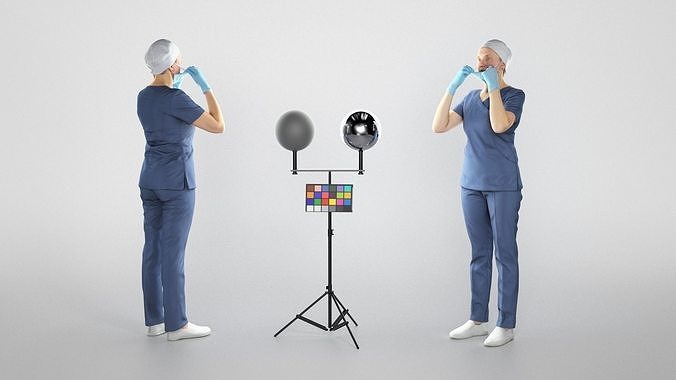 Nurse putting on medical mask 323 Low-poly 3D model