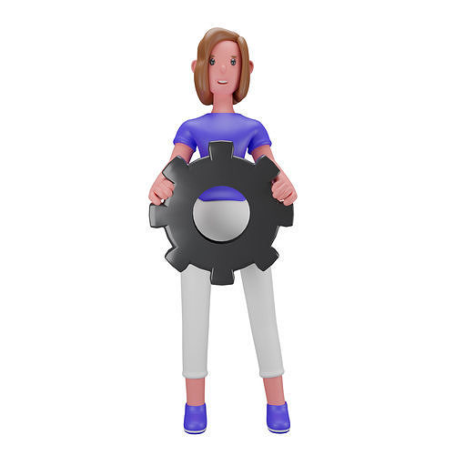 3d Girl Character with Settings Icon or Gears Low-poly 3D model