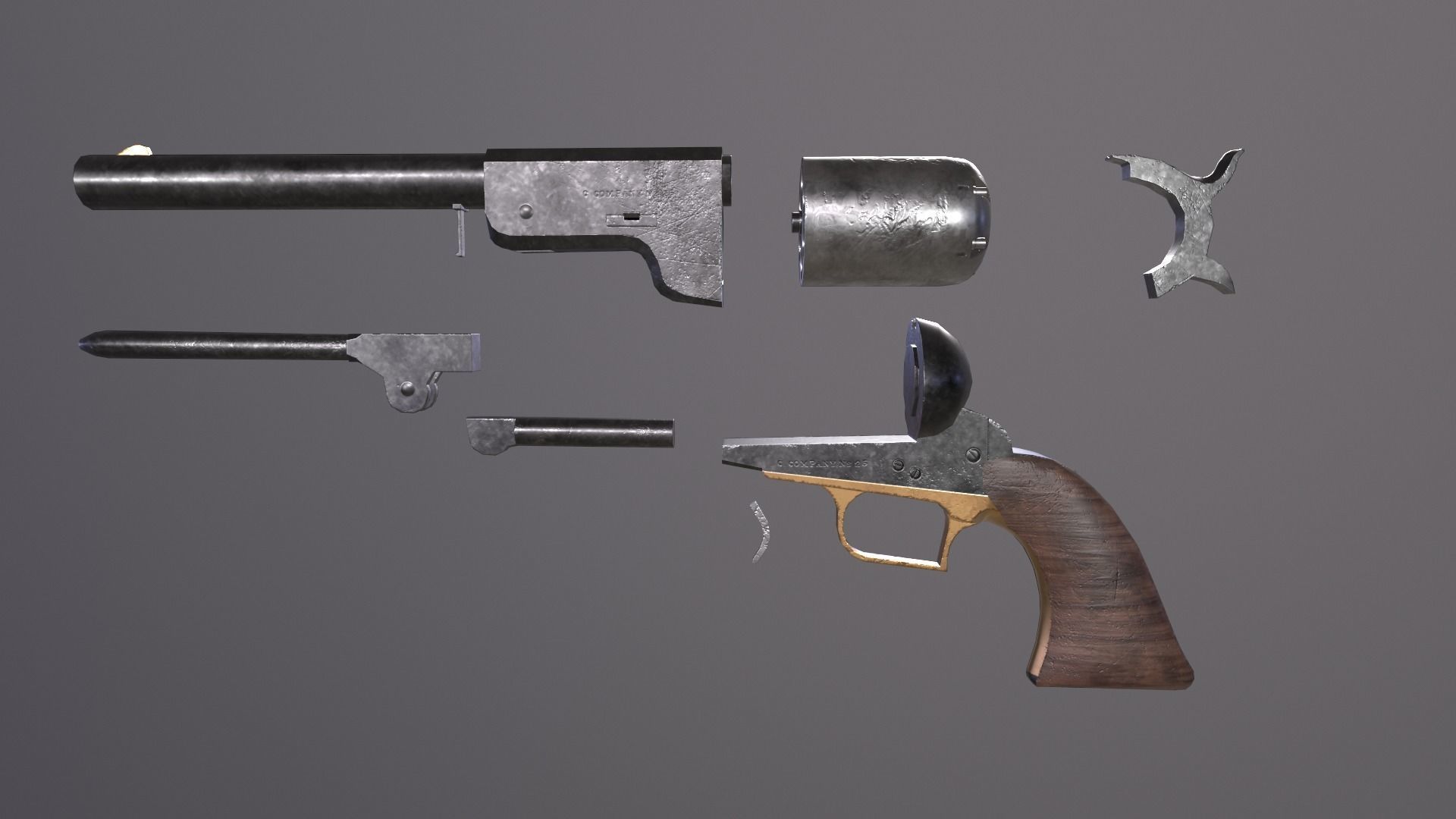 Walker Colt 1847 Low-poly 3D model_7