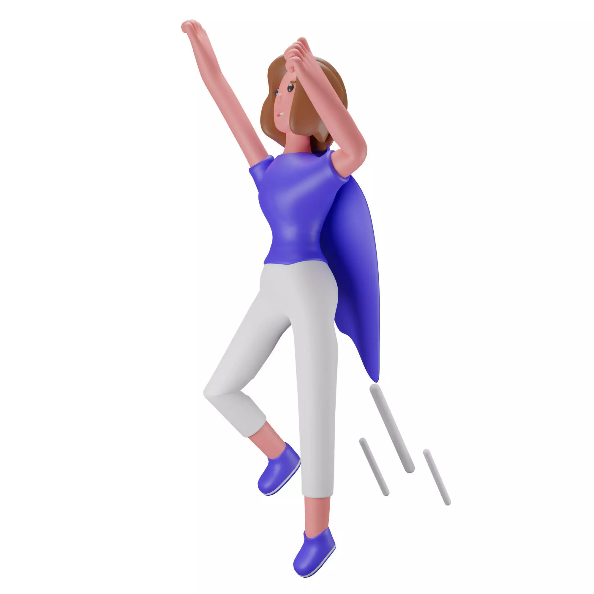 3d Female or Girl Character with Superhero Cape Launching Low-poly 3D model_0