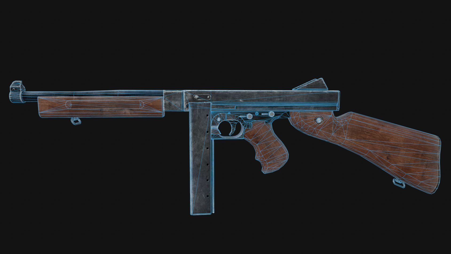 Thompson wooden gun Low-poly 3D model_5