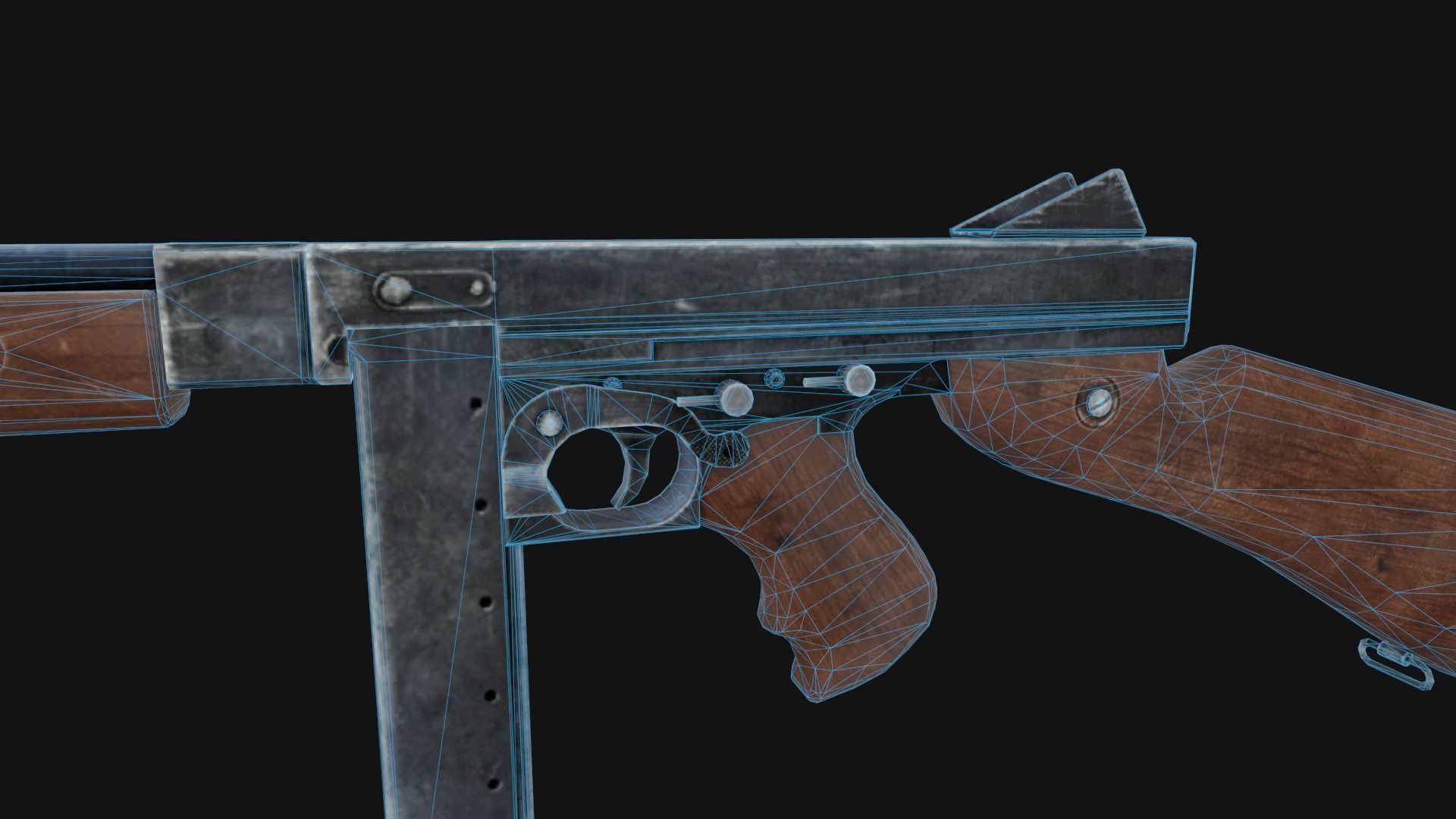 Thompson wooden gun Low-poly 3D model_6