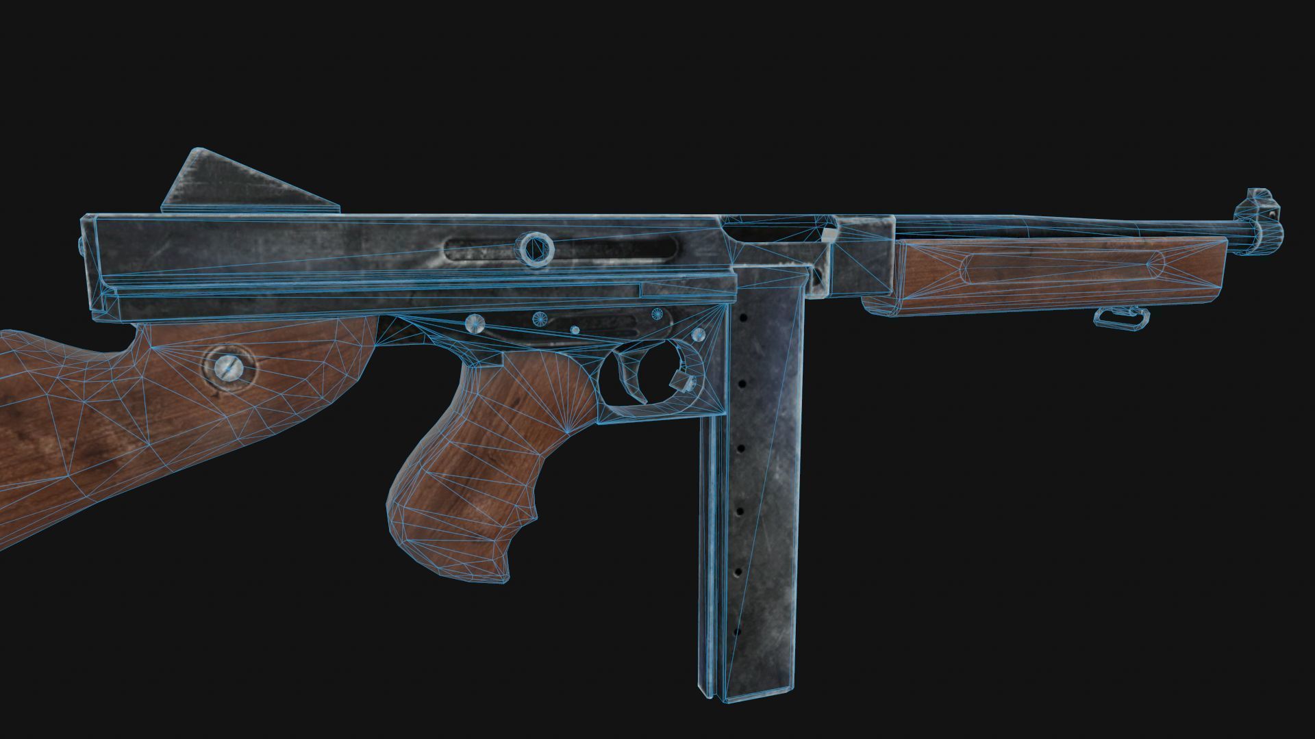 Thompson wooden gun Low-poly 3D model_7