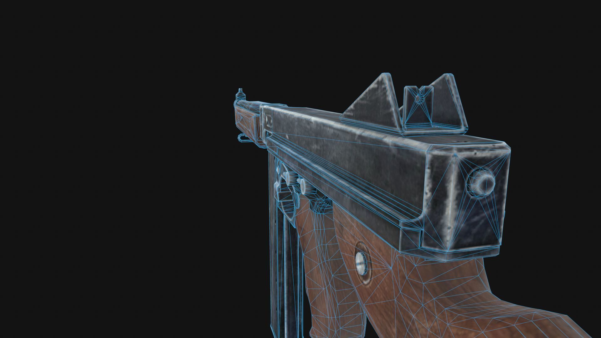 Thompson wooden gun Low-poly 3D model_8