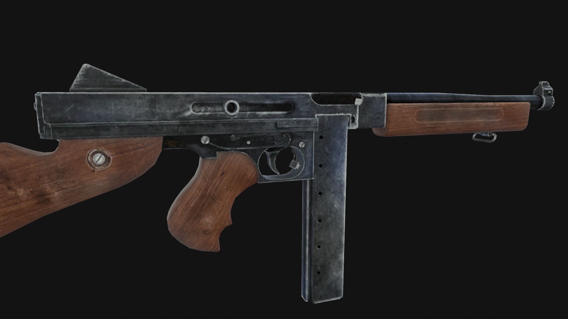 Thompson wooden gun Low-poly 3D model_3