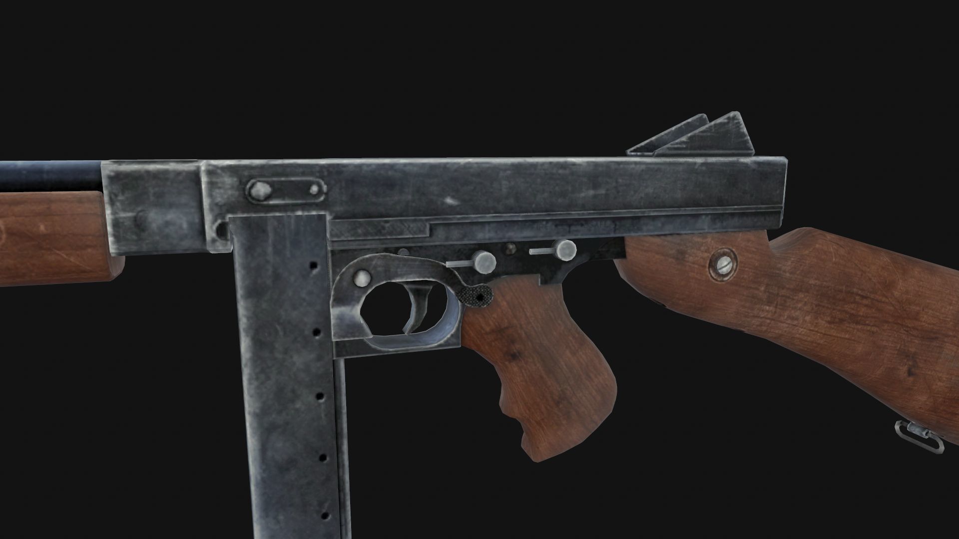 Thompson wooden gun Low-poly 3D model_2