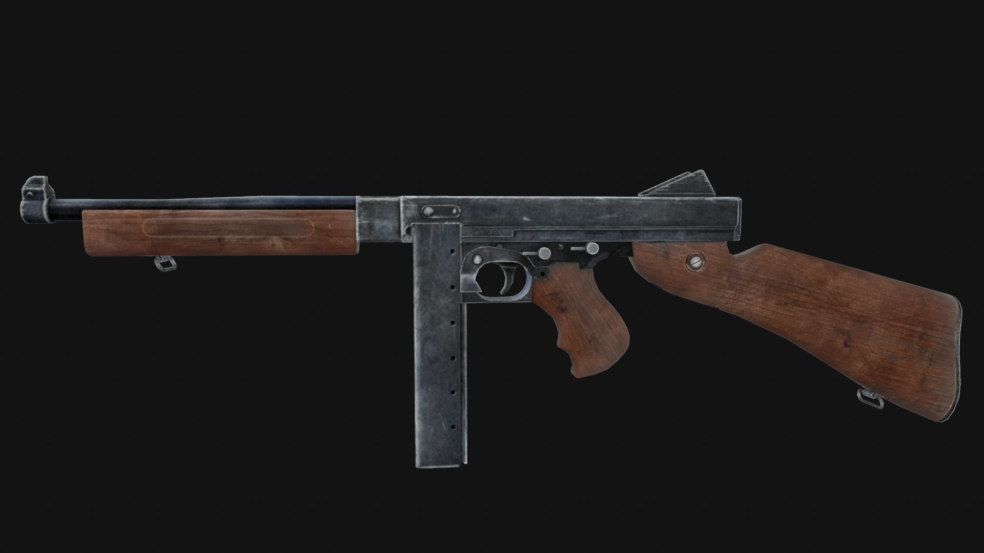 Thompson wooden gun Low-poly 3D model_1