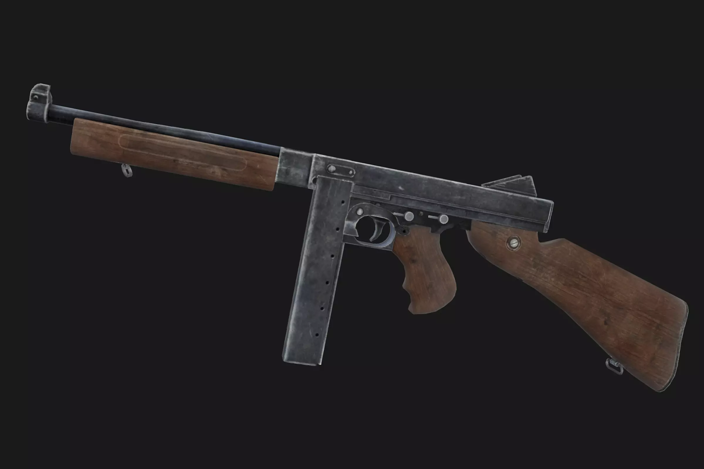 Thompson wooden gun Low-poly 3D model_0