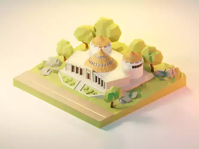 visitor centre low-poly  render in blender
