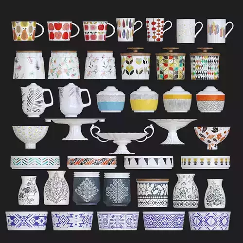 Tableware tea cups and saucers Low-poly 3D model